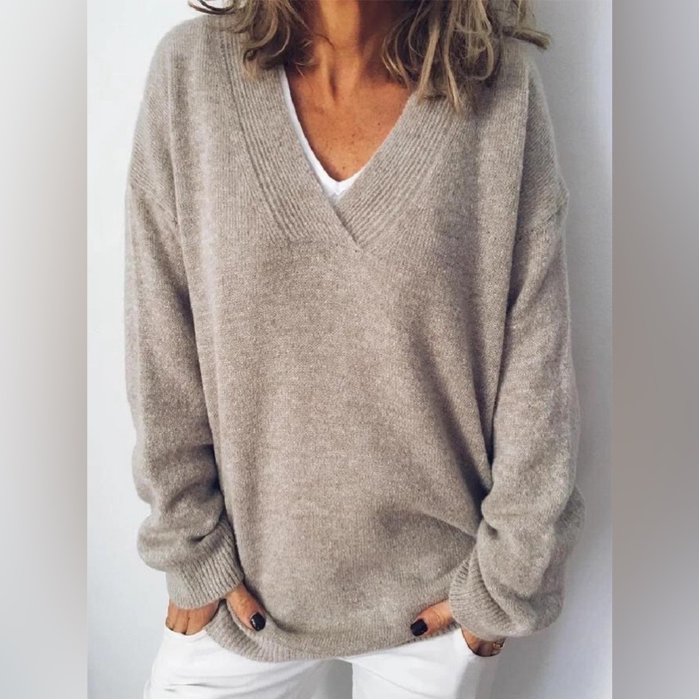 V-Neck Dropped Shoulder Sweater
